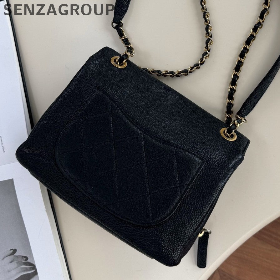 Chanel Diamond Chain Black Gold Shoulder Bag Crossbody Women Classic