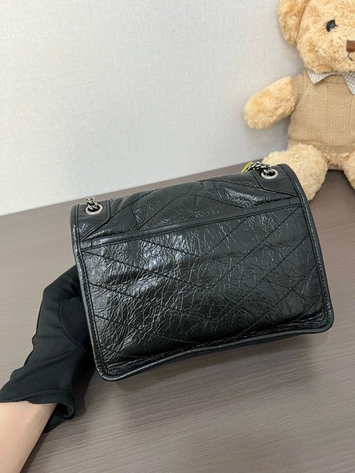 YSL Small Black Silver Niki Crossbody Shoulder Bag For Women