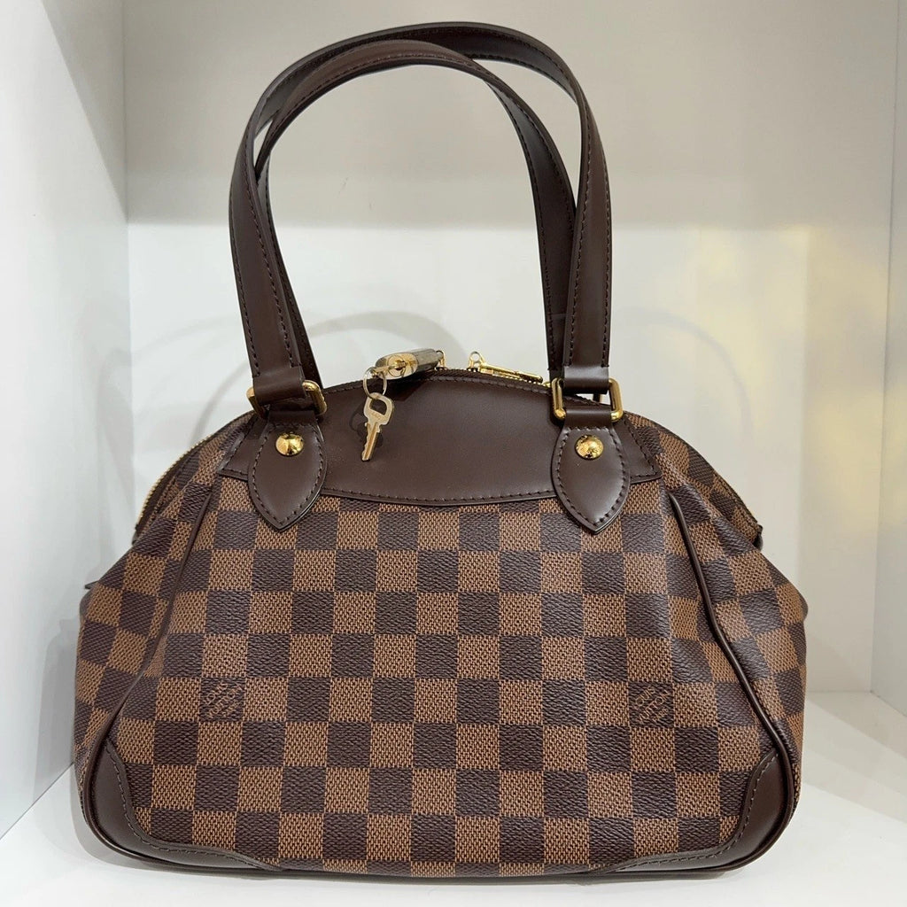 Louis Vuitton Logo Embossed Brown Leather Mini Dumpling Handbag For Women