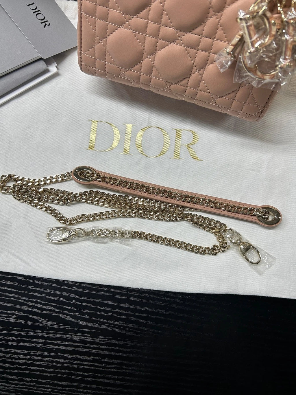 Dior Leather Rose Pink 3-Grid Lady Dior Chain Crossbody Handbag For Women