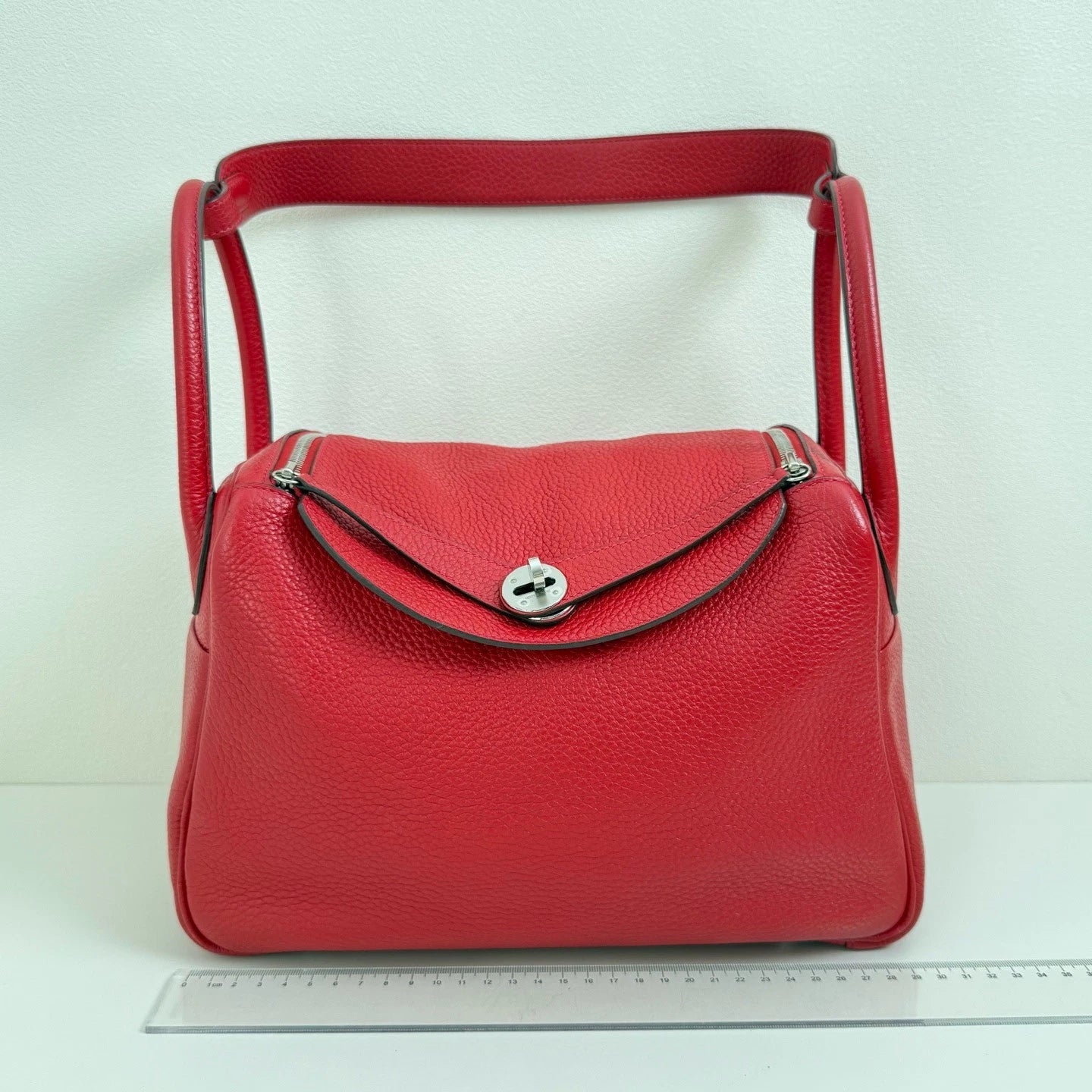 Hermes Lindy30 Top Handle Shoulder Bag Red Silver Used Women Classic