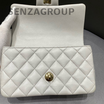 Chanel Mini Classic Flap Bag Quilted White Gold Chain Shoulder Bag