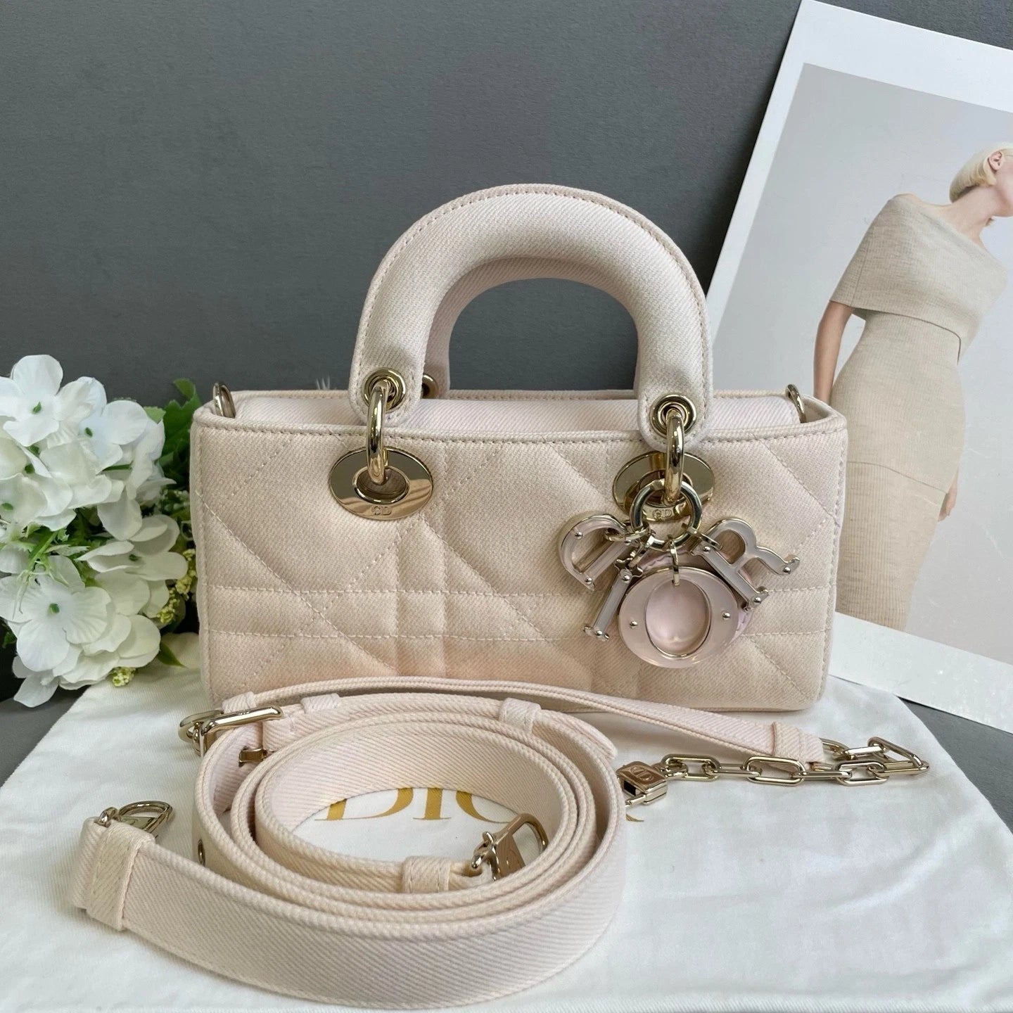 Dior Lady Dior Denim Pink Top Handle Excellent