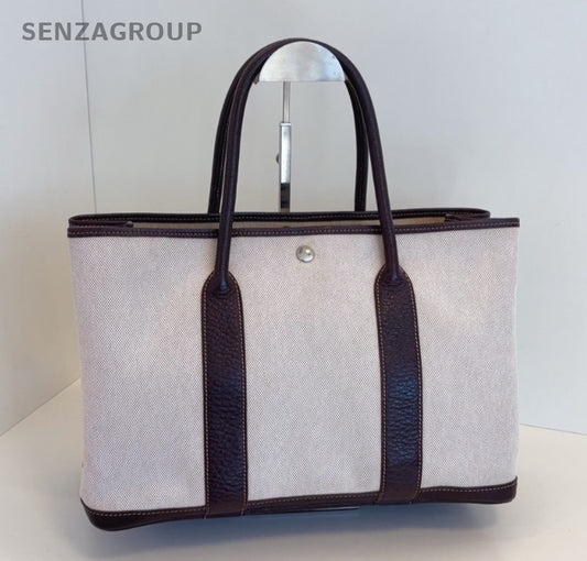 Hermes Garden Party36 Top Handle Bag Beige Brown Silver Used Women Classic