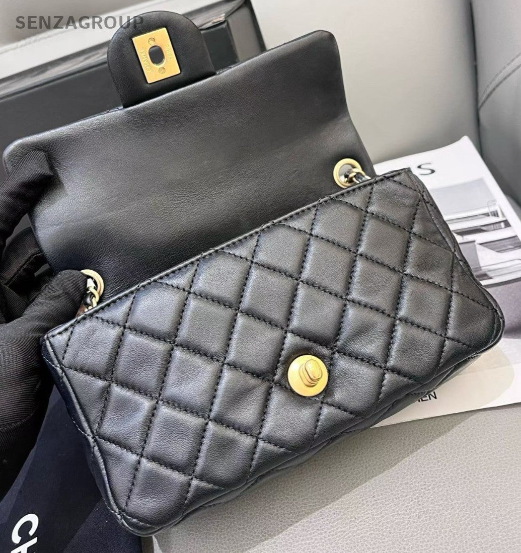 Chanel Classic Flap Mini Chain Black Gold Diamond Shoulder Bag Women Classic