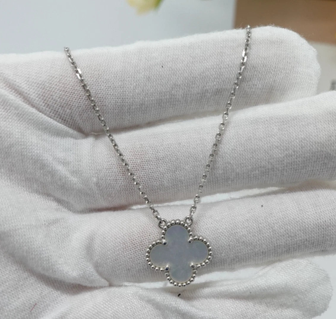 Van Cleef &amp; Arpels Vintage Alhambra Necklace 18K White Gold Mother of Pearl