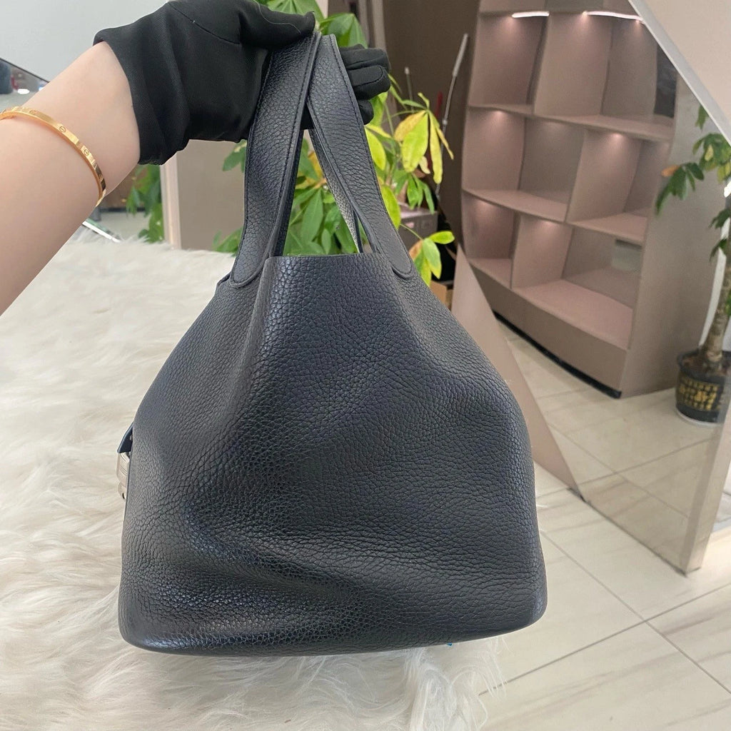 Hermes Picotin 22 Black Silver Tote Shoulder Bag Women's Classic Fashion