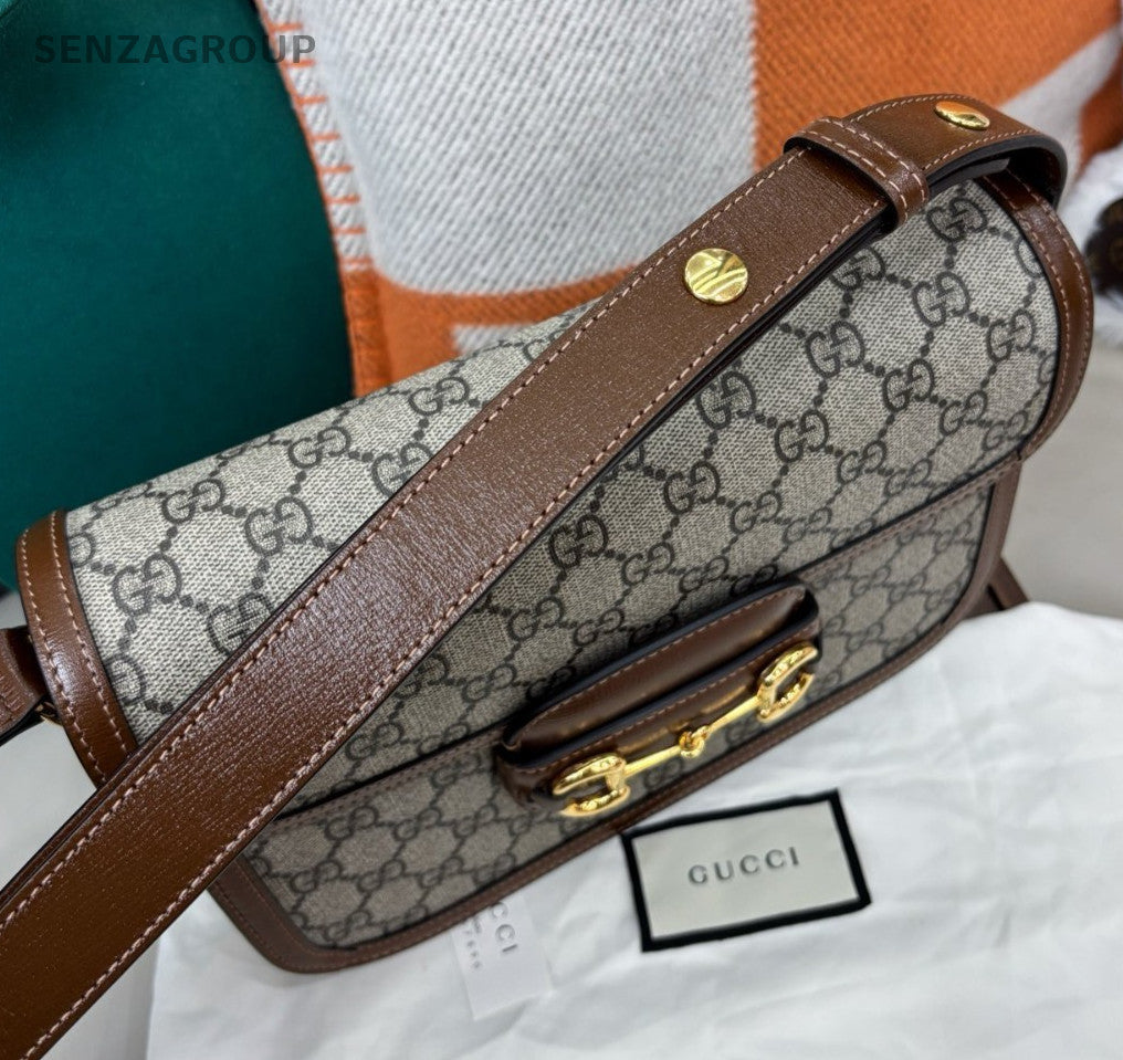 Gucci Horsebit1955 Ophidia MM Shoulder Bag Crossbody Brown Gold Women Classic