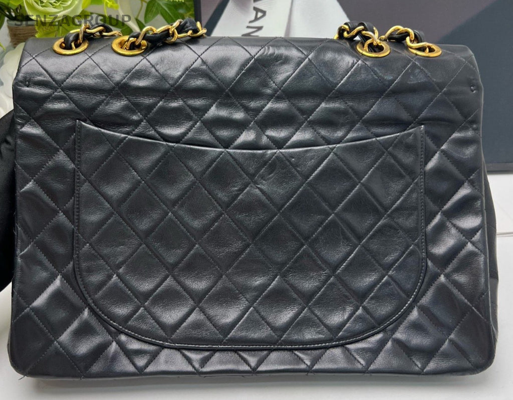Chanel Vintage Diamond Pattern Chain Shoulder Bag Black Gold Women Classic