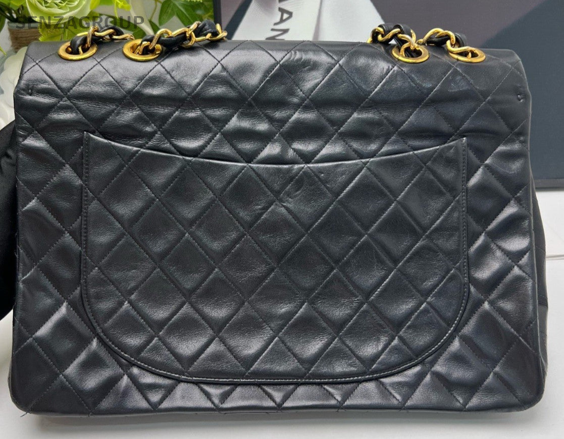 Chanel Vintage Diamond Pattern Chain Shoulder Bag Black Gold Women Classic