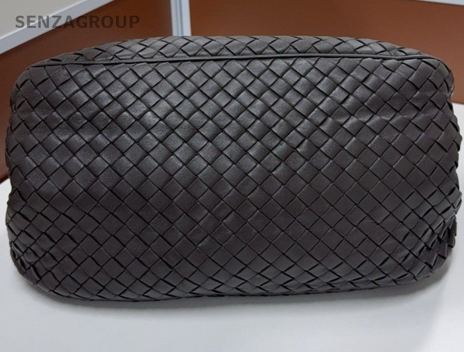 Bottega Veneta Lambskin Intrecciato Top Handle Shoulder Bag Gray Women