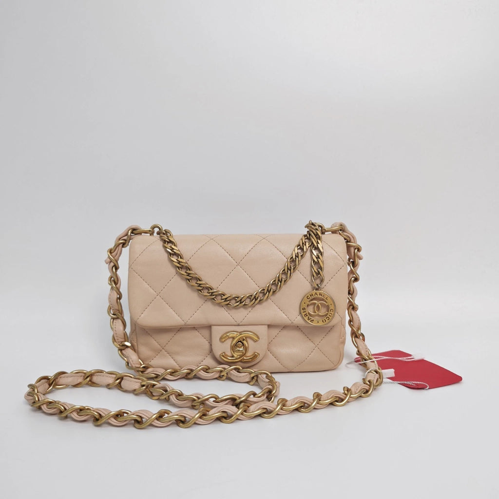 CHANEL 23S Apricot Pink Mini CF Handbag Crossbody Bag For Women
