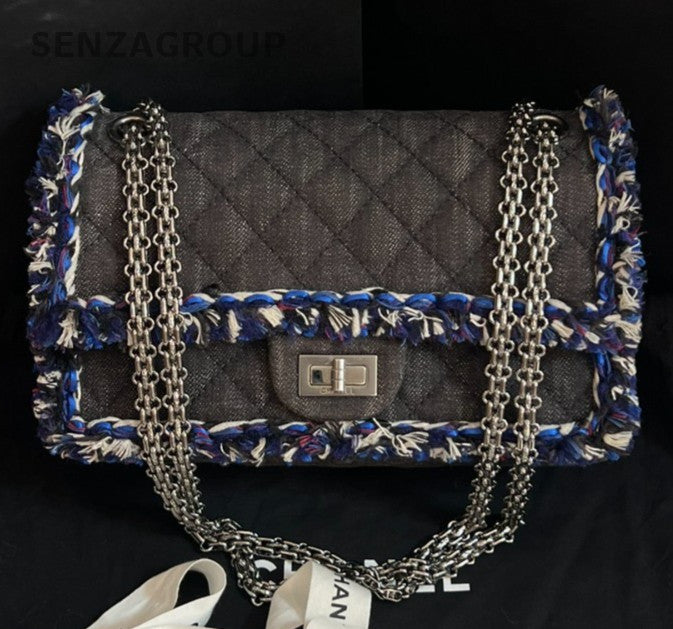 Chanel 2.55 Chain Crossbody Shoulder Bag Blue Black Silver Women Diamond Classic