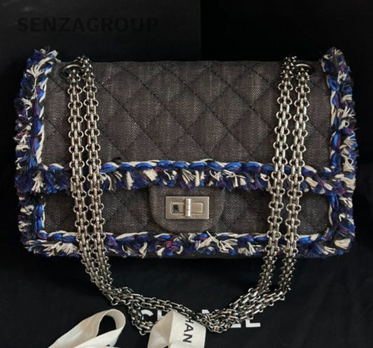 Chanel 2.55 Chain Crossbody Shoulder Bag Blue Black Silver Women Diamond Classic