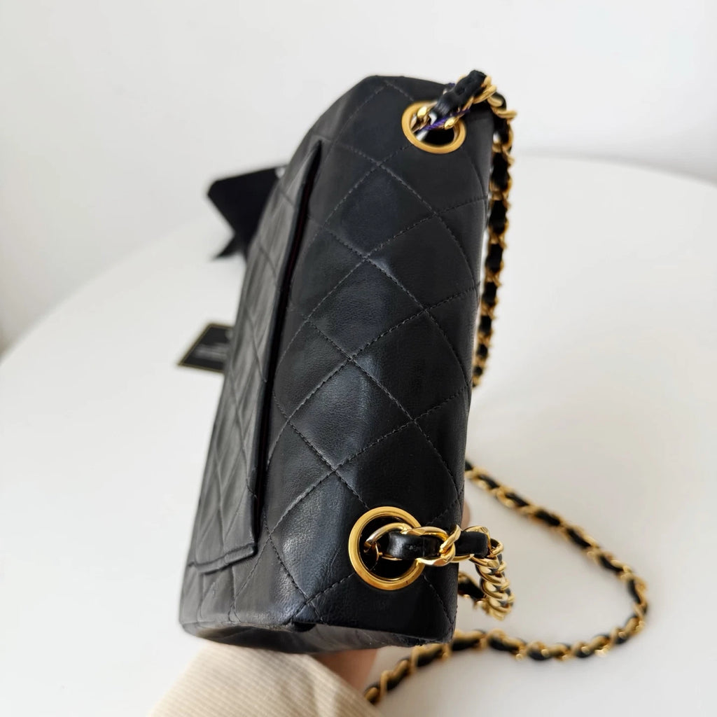 Chanel Classic Flap Mini Chain Shoulder Crossbody Black Gold Women Vintage