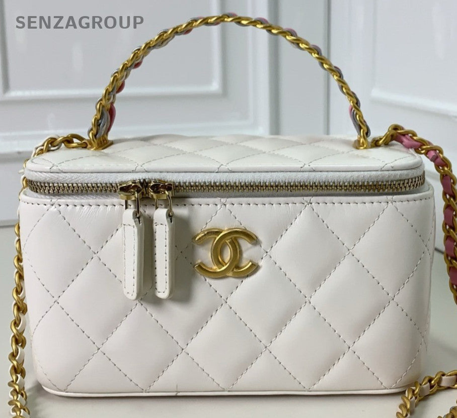 Chanel 23P Chain Top Hand Shoulder Bag Crossbody White Gold Women Designer