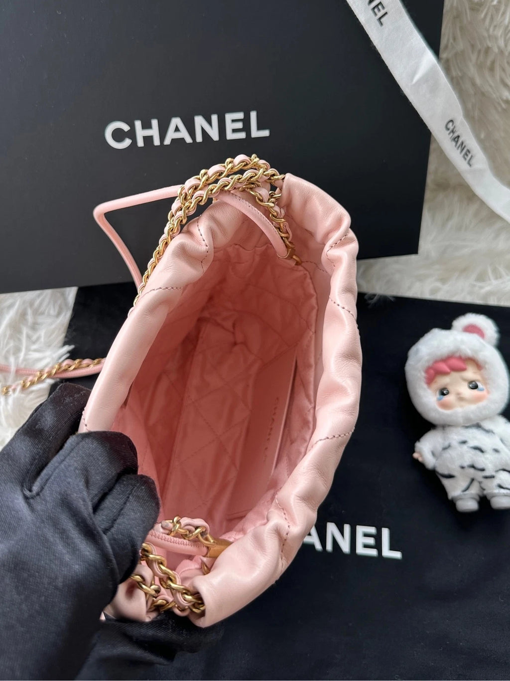 CHANEL 22bag Mini Light Pink Leather Shoulder Crossbody Women
