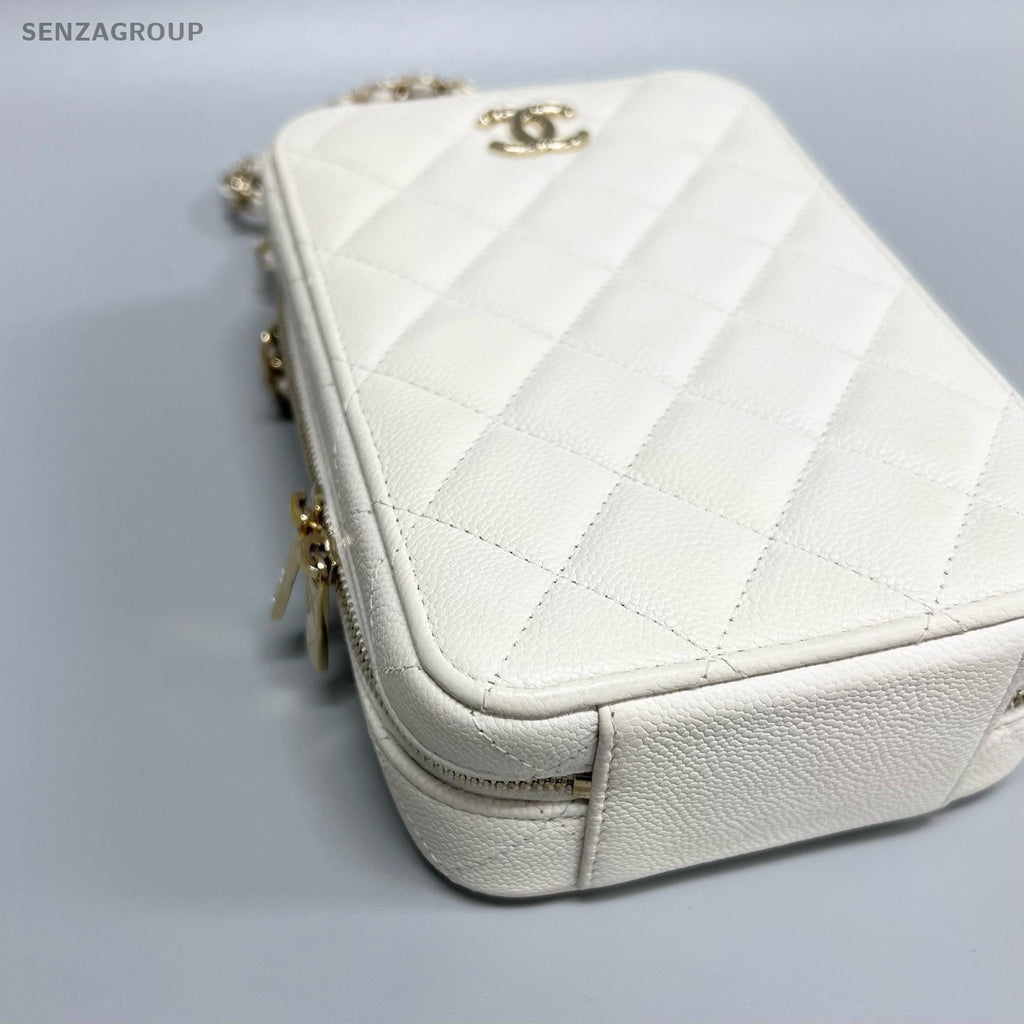 Chanel 22P Diamond Calfskin Chain Shoulder Bag Crossbody White Women Classic