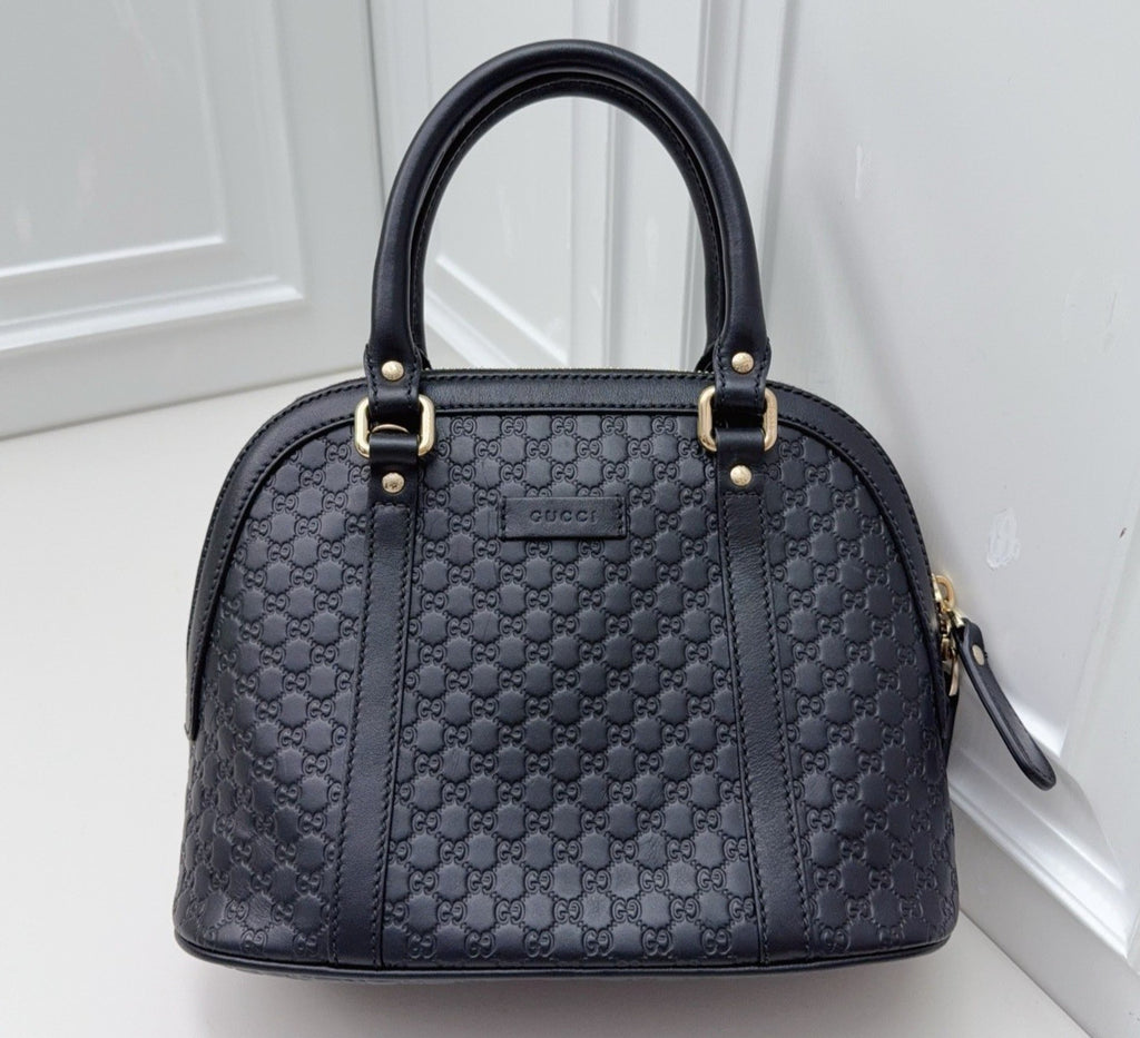 GUCCI Alma bb Monogram Empreinte 2WAY Shoulder Handbag Black Gold Women