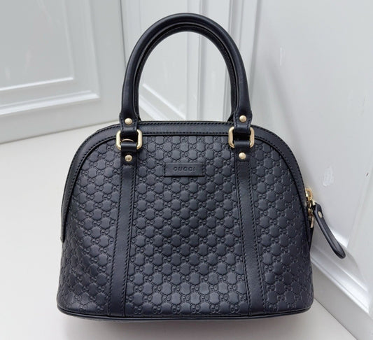 GUCCI Alma bb Monogram Empreinte 2WAY Shoulder Handbag Black Gold Women