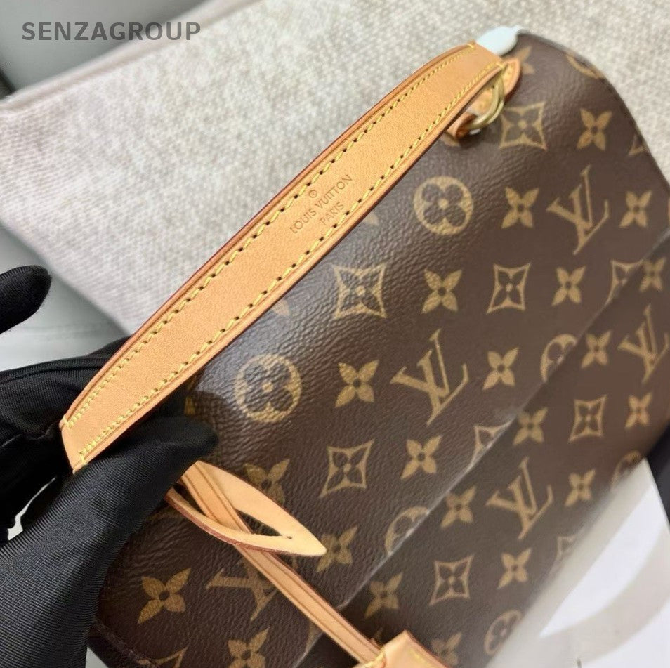 Louis Vuitton Cluny BB Monogram Top Handle Bag Crossbody Brown Women Classic