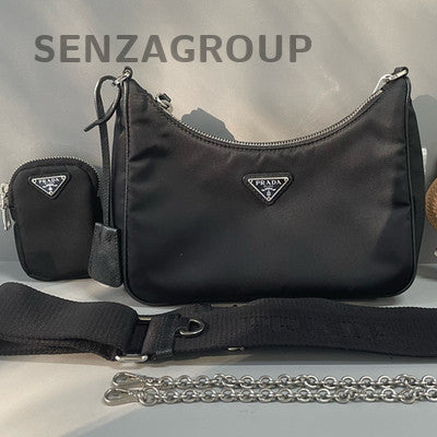 Prada Nylon Black Silver Chain Shoulder Bag - Classic Women's Fashion