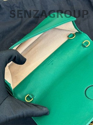 Gucci Marmont Green Gold Buckle WOC Chain Shoulder Crossbody Bag