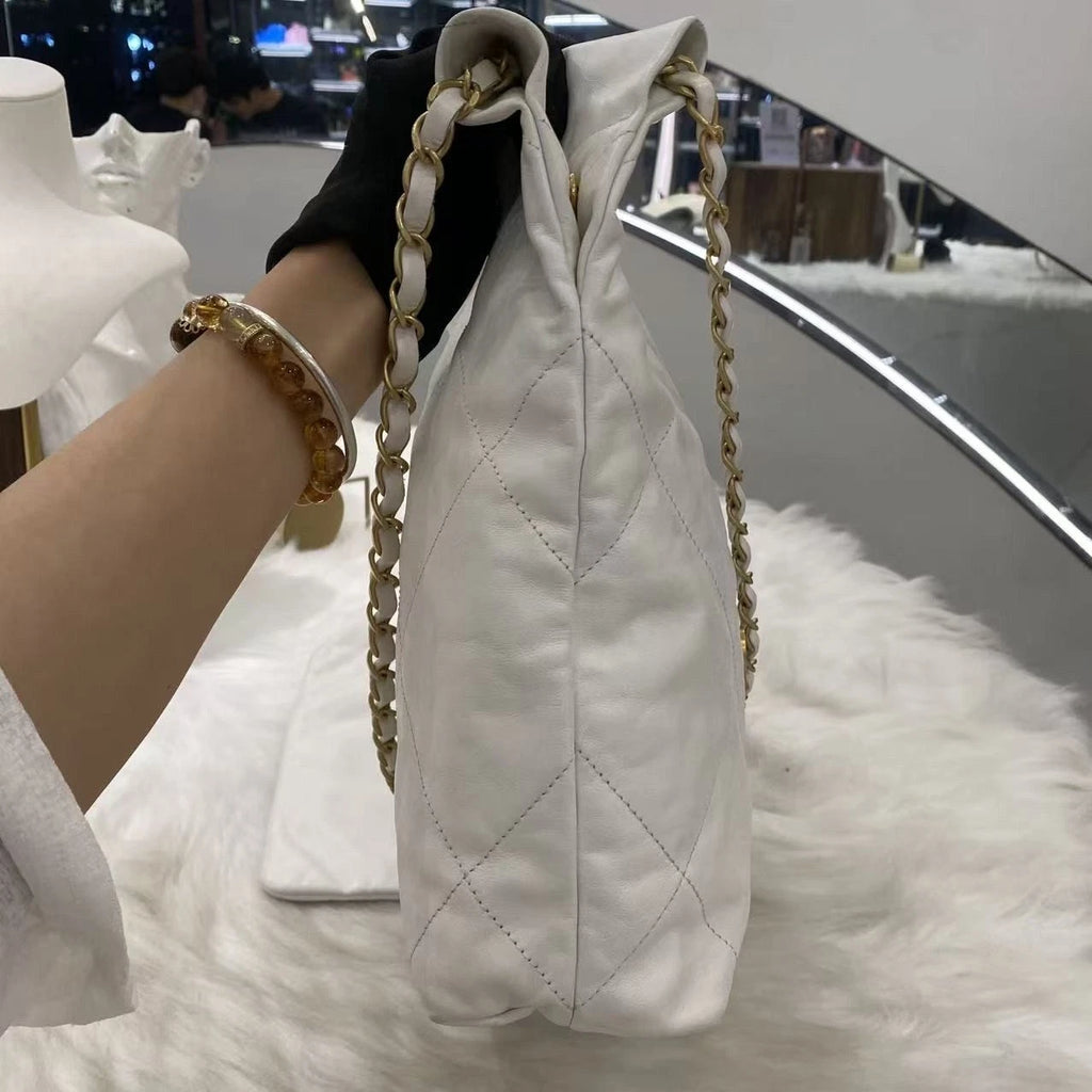 Chanel 22 Bag Small Calfskin Chain Shoulder Crossbody Bag White Gold