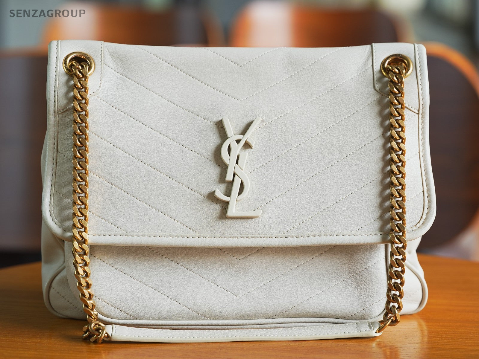 Saint Laurent YSL Niki medium White with gold Leather Shoulder Crossbody bag