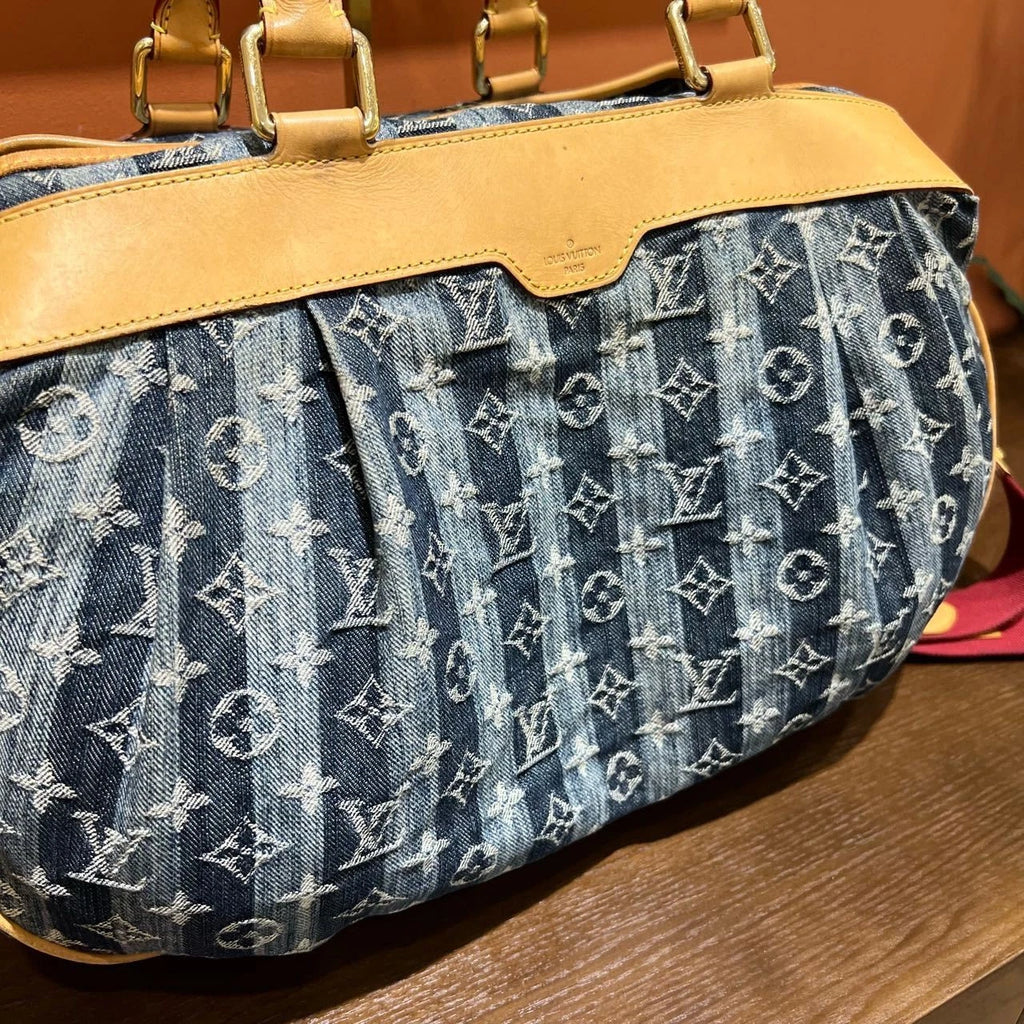Louis Vuitton Raye Denim Blue Handbag Crossbody Bag Gold Hardware
