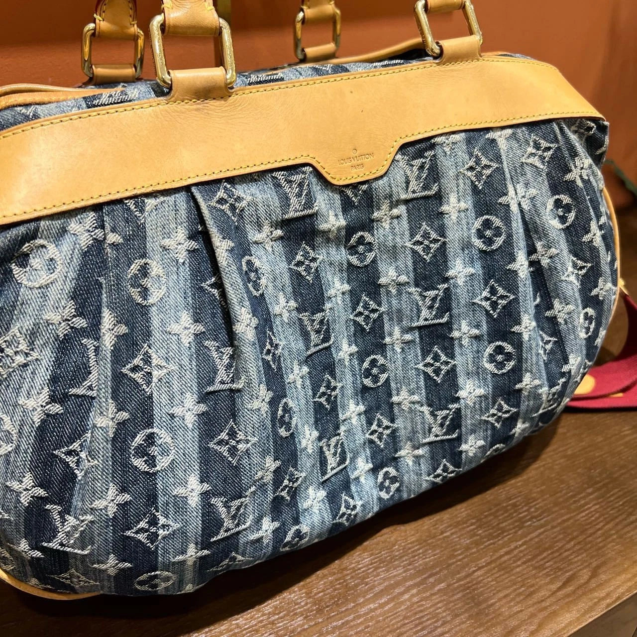 Louis Vuitton Raye Denim Blue Handbag Crossbody Bag Gold Hardware