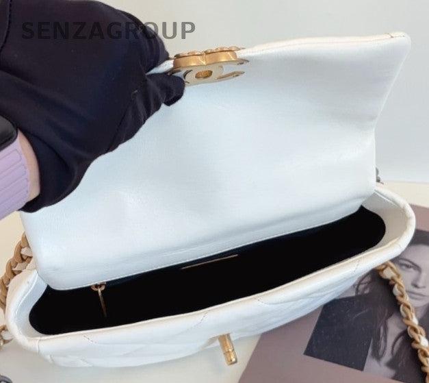 Chanel Diamond Chain Top Handle Shoulder Bag Crossbody White Gold Women Classic