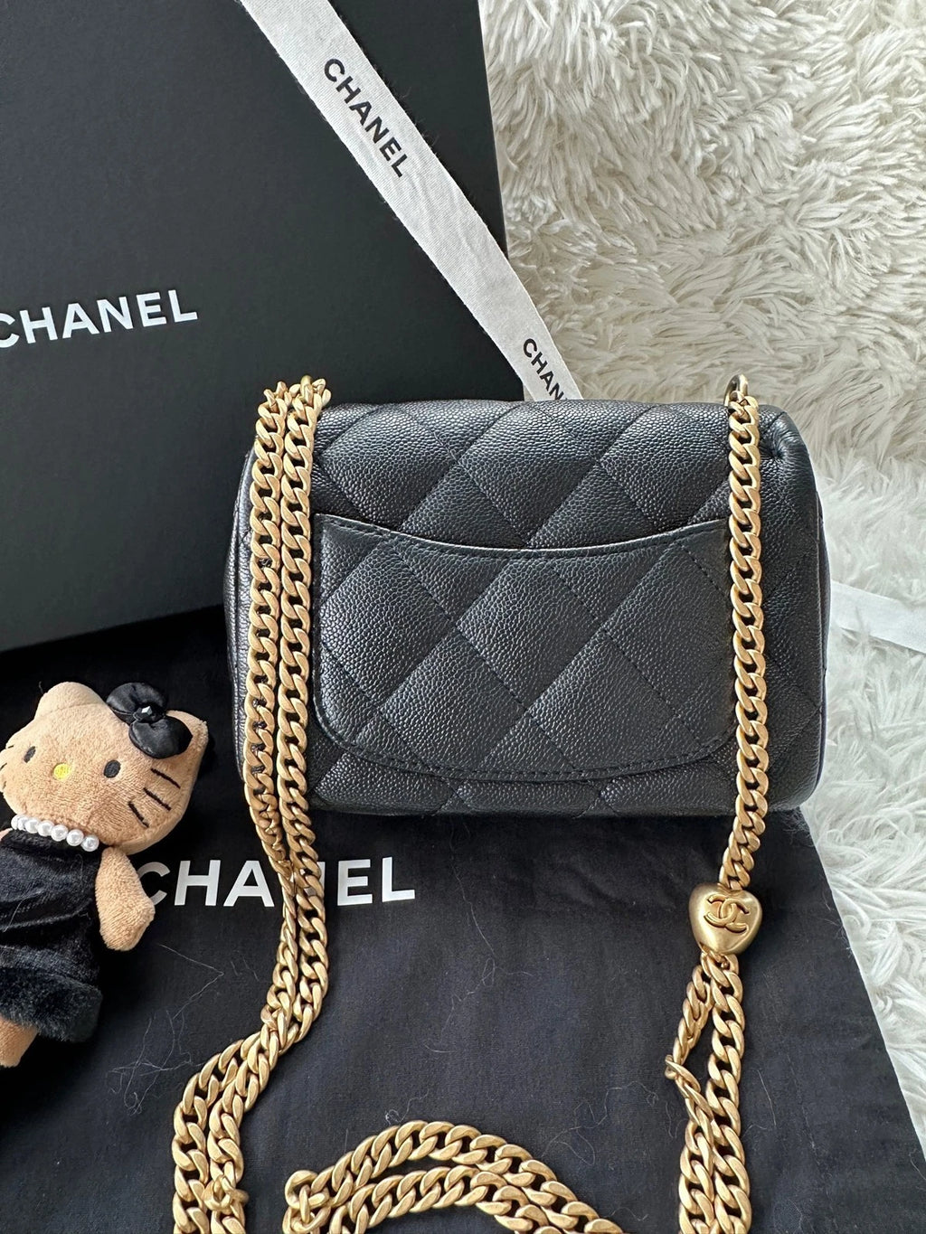 Chanel Black Gold Leather Heart Ball Mini Crossbody Bag For Women