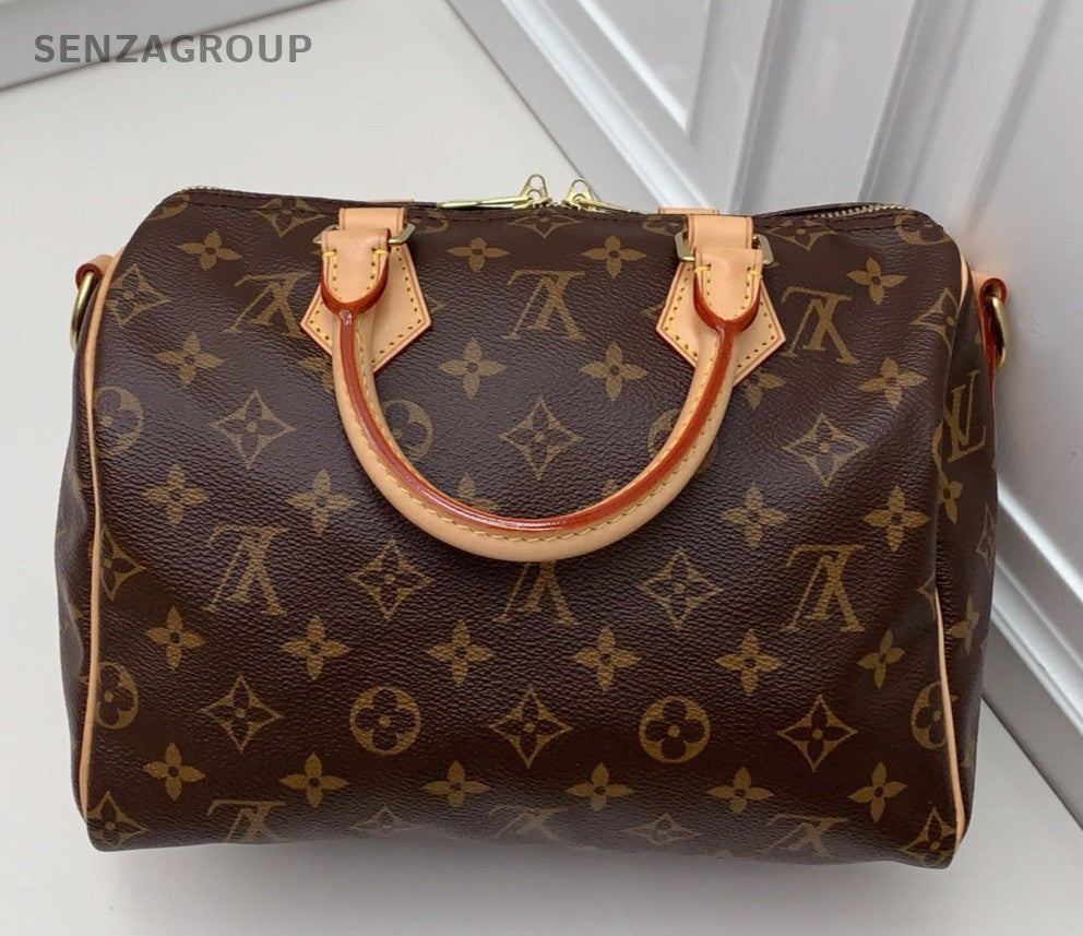 Louis Vuitton Speedy25 Monogram Top Handle Bag Crossbody Women Brown Gold
