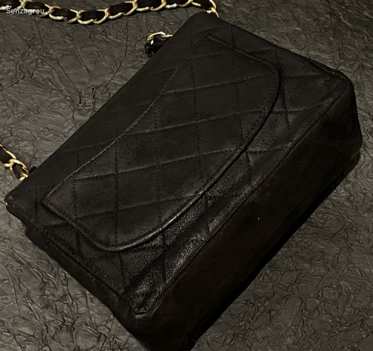 Chanel Classic Flap Suede Chain Shoulder Bag Crossbody Black Gold Women Vintage
