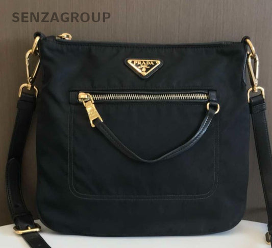 Prada Nylon Hobo Shoulder Bag Crossbody Black Gold Women Classic