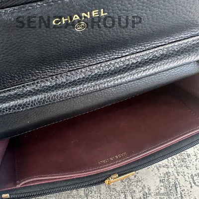 Chanel WOC Black Gold Caviar Leather Chain Shoulder Crossbody Bag Quilted