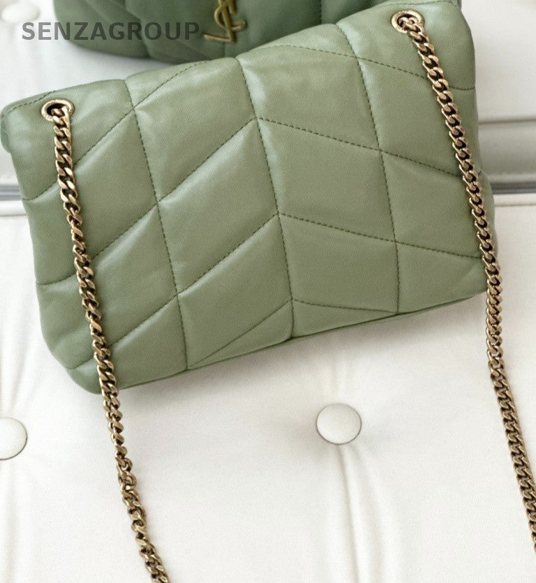 YSL Saint Lauren Puffer PM Quilted Lambskin Shoulder Crossbody Bag Green Women