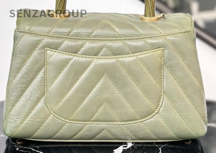 Chanel Cocohandle PM Calfskin Top Handle Bag Crossbody Green Gold Women Classic