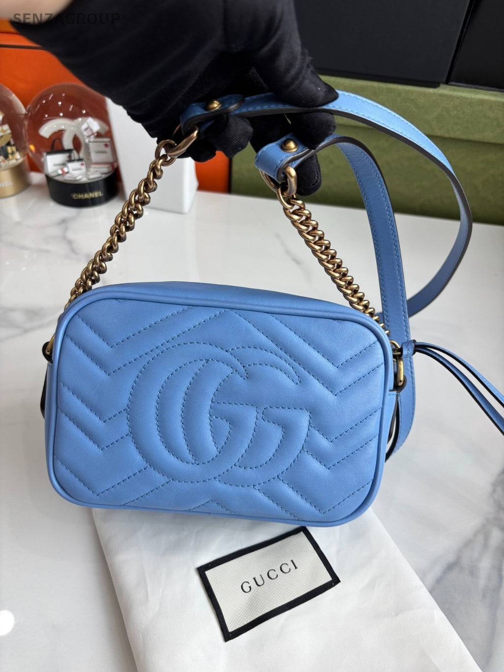 GUCCI Marmont GG Light Blue Camera bag Shoulder Crossbody