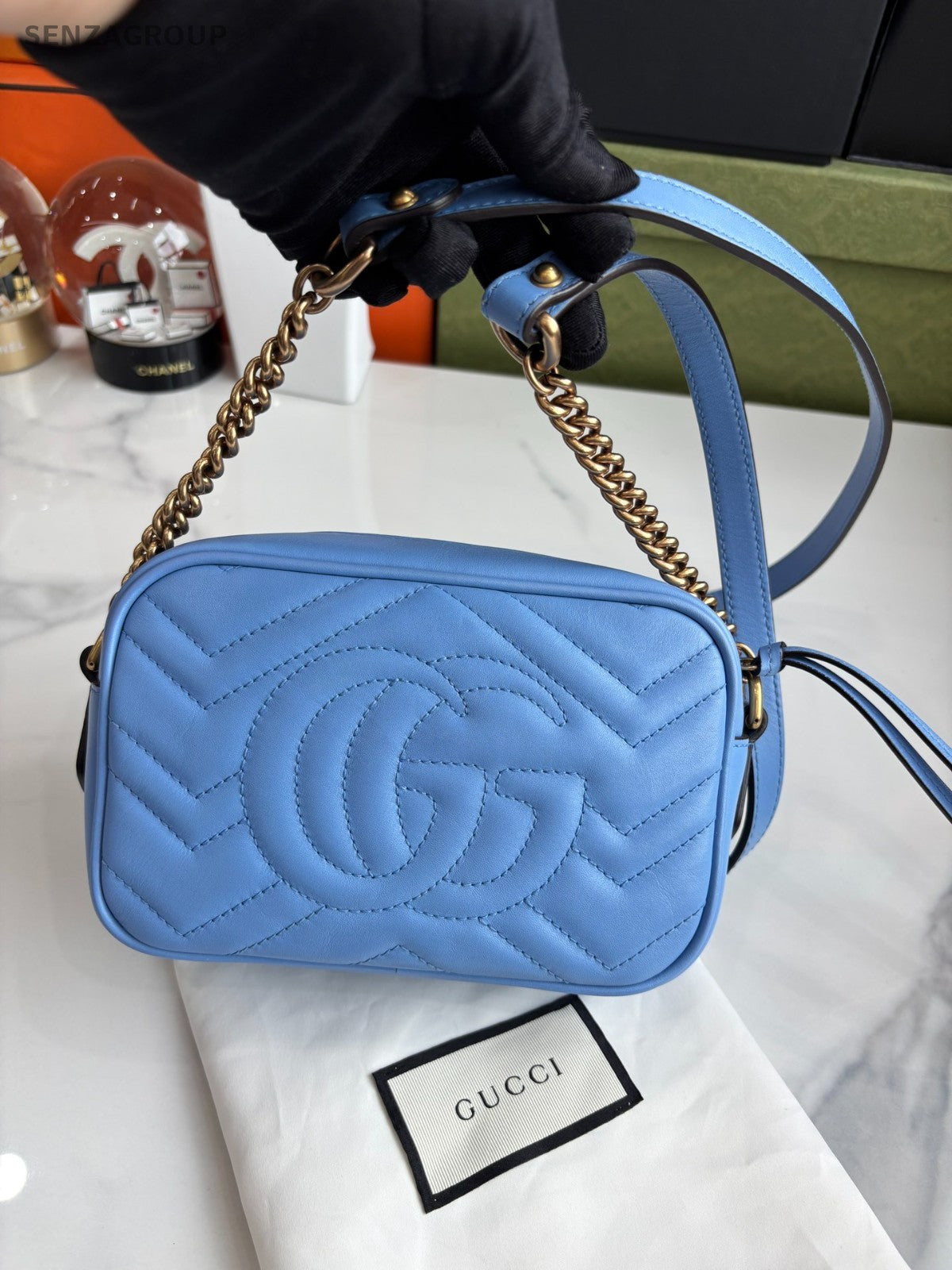 GUCCI Marmont GG Light Blue Camera bag Shoulder Crossbody