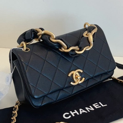 Chanel Classic Flap 21P Chain Shoulder Bag Crossbody Black Gold Women Fashion