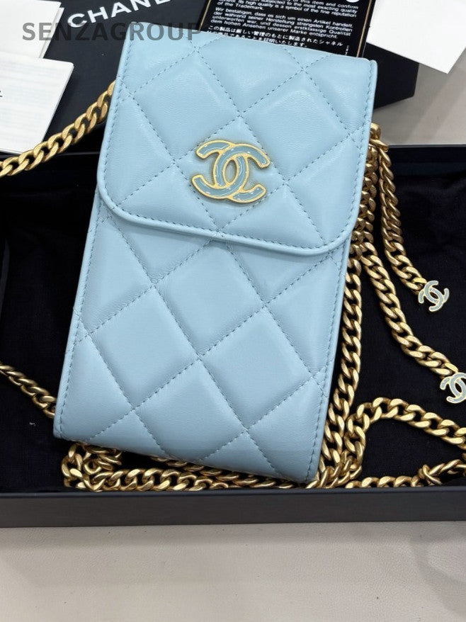 CHANEL CC Enamel clasp Phone case Chain Shoulder bag Almost Brand NEW