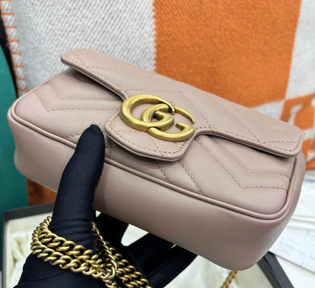 Gucci Marmont Mini Chain Shoulder bag Crossbody Beige Gold Used Women Classic