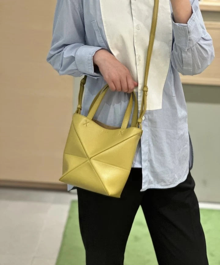 Loewe Puzzle Fold Mini Mustard Yellow Tote Bag For Women
