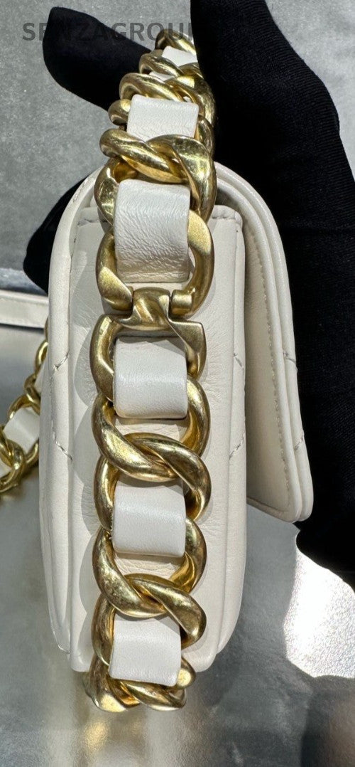 Chanel Lambskin Mini Chain 2Way Shoulder Bag Crossbody White Gold Used Women