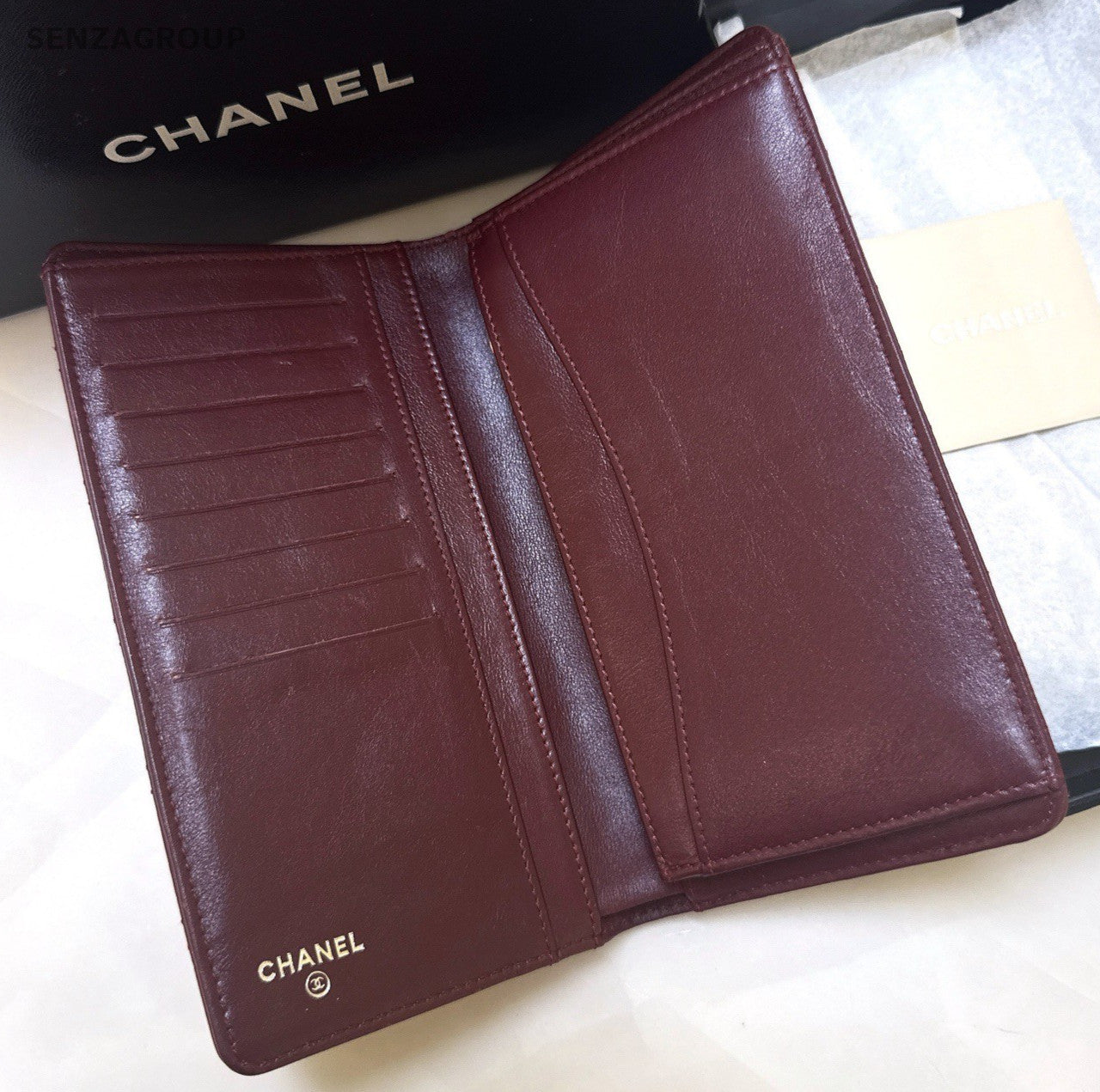 Chanel Classic Flap Long Wallet Red Silver Diamond Women Fashion