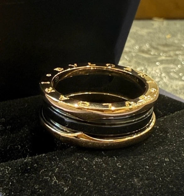 BVLGARI B.zero1 Two-Band Ring 18k Rose Gold and Black Ceramic EU58/US8.25