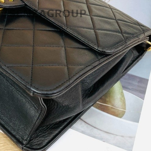 Chanel  Classic Flap Diamond Pattern Chain Shoulder Bag Black Gold Used Women