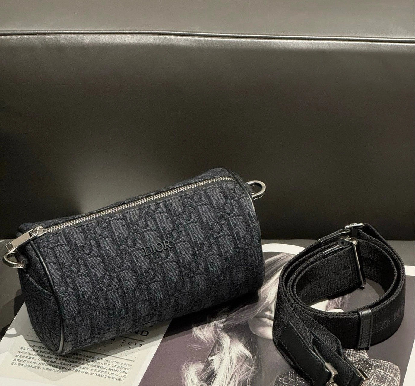 Dior Black Logo Roller Cylinder Shoulder Crossbody Bag